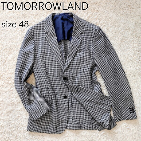 【最高級】TOMORROWLAND トゥモローランド☆シルク&カシミヤ混テーラードジャケット 48 Lサイズ相当 千鳥格子 2つボタン 細ラペル