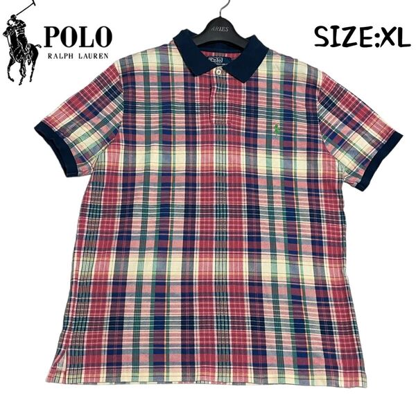 希少 Polo by Ralph Lauren ポロラルフローレン オーバーサイズ XL ポロシャツ チェック 格子 ホース刺繍