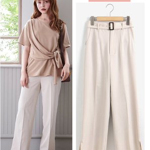 ★送料込★【新品マジェスティックレゴン MAJESTIC LEGON センタープレスパンツ リボン ベルト付 後ゴム M 綺麗系