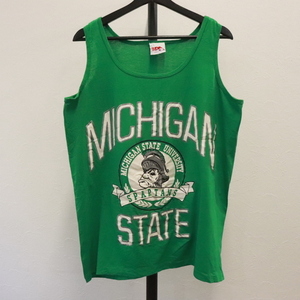 d484 90s Vintage USA made SPA tank top #1990 period made inscription L size green college American Casual Street old clothes . rare super-discount 80s 70s