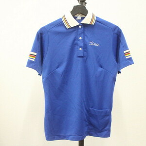 X632 80sビンテージ Hilton 半袖ボウリングシャツ USA製■1980年代製 表記34サイズ レディース 青 ブルー チェーンステッチ アメカジ 70s