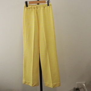 a470 70s Vintage Easy pants #1970 period made inscription 8 size lady's polyester flair yellow American Casual Street old clothes old clothes .