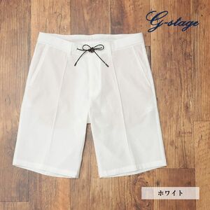 1円/春夏/g-stage/48サイズ/ハーフ パンツ 清涼サッカー ストレッチ 無地 ピンタック 涼しい◎ シンプル ショーツ 新品/白/ホワイト/ie109/