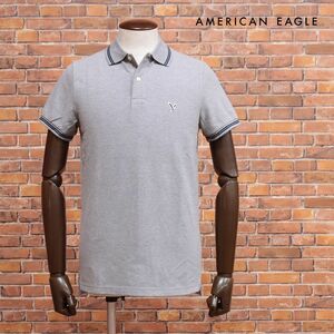 春夏/AMERICAN EAGLE/Mサイズ/ポロシャツ 1165-9151 カノコ ジャージー快適 ライン ワッペン シンプル 半袖 新品/グレー/ih141a/