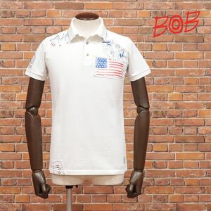  spring summer /BOB/M size / Italy made polo-shirt ...kanoko flexible up like hand made embroidery pcs collar short sleeves Golf new goods / white / white /ib354/