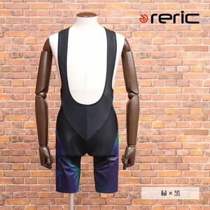 春夏/reric/XXLサイズ/国産ビブショーツ 吸汗速乾 ストレッチ メッシュ通気性◎ グラデーション サイクルウェア 新品/緑×黒/ib306/