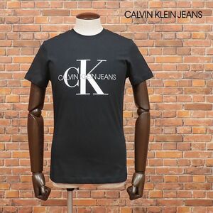 1円/CALVIN KLEIN JEANS/Mサイズ/Tシャツ J30J3I43I4 ロゴ レタード プリント 丸首 なめらかジャージー 半袖 新品/黒/ブラック/ic606/