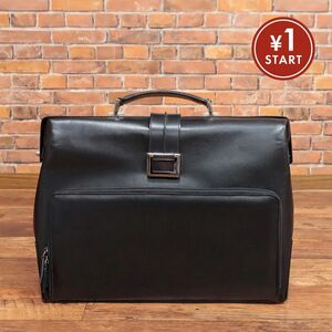 1 jpy /emanuel ungaro/ business bag fine quality leather plain stand-alone Italy made briefcase bag high class new goods / black / black /ie319/
