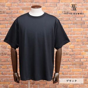 TETE HOMME/Mサイズ/丸首カットソー 消臭◎ 伸縮性 ジャージー 無地 半袖 大きいサイズ 新品/黒/ブラック/ig193/