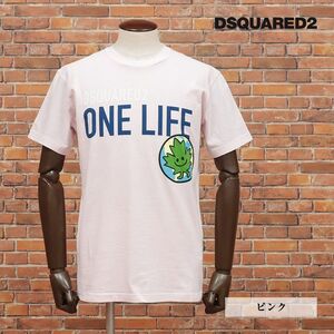 DSQUARED2/Lサイズ/イタリー製Tシャツ S78GD0056 快適ジャージー ロゴ プリント SDGS クルーネック 半袖 新品/ピンク/id203/