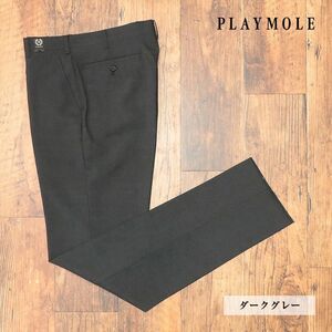 1円/PLAYMOLE/76cm/スラックス パンツ 清涼サマーウール 無地 ノータック 洗濯可能◎ 美脚 新品/ダークグレー/id412/