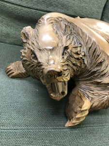 FJ0701 木彫り 熊 くま 置物 木彫りの熊 木工芸 伝統工芸 彫刻 口を開けた熊