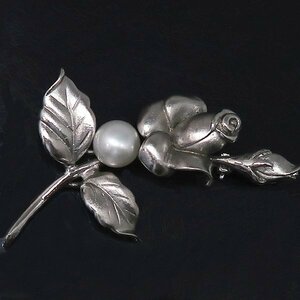 DKG* free shipping BVA469* SILVER silver 925 pearl flower brooch SV925 pearl rose rose flower brooch 