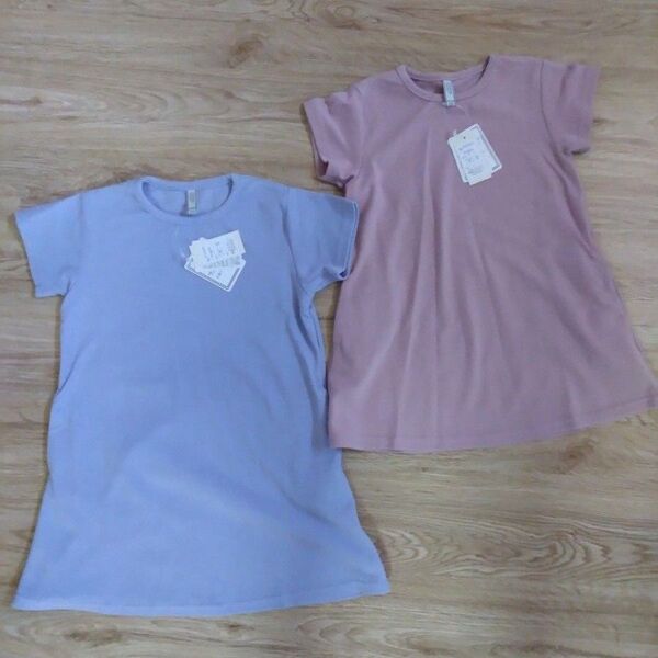 新品 ワンピース パープル ピンク 110 100 ポケットつき 女の子