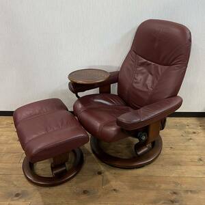 EKORNES eko -nesStressless Consul S -stroke less less navy blue monkey Classic reclining chair ottoman attaching present condition goods 