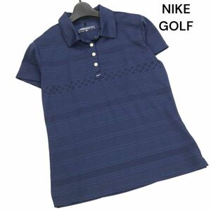 NIKE GOLF ナイキ ゴルフ 春夏 DRI-FIT 速乾♪ 半袖 ジャガード ボーダー ポロシャツ Sz.XL　レディース ネイビー　K4T00766_5#A