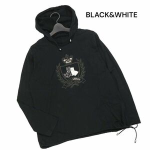 BLACK&WHITE ブラック＆ホワイト 通年 犬 ビッグ ロゴ♪ 長袖 カットソー パーカー Sz.3　レディース 黒 日本製 ゴルフ　K4T00759_5#F