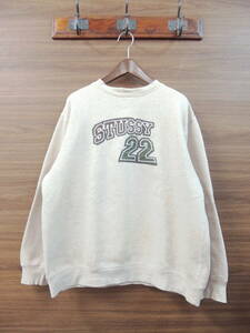 00S OLD STUSSY Old Stussy patch embroidery Logo crew neck sweat M size MEDIUM... light brown VINTAGE
