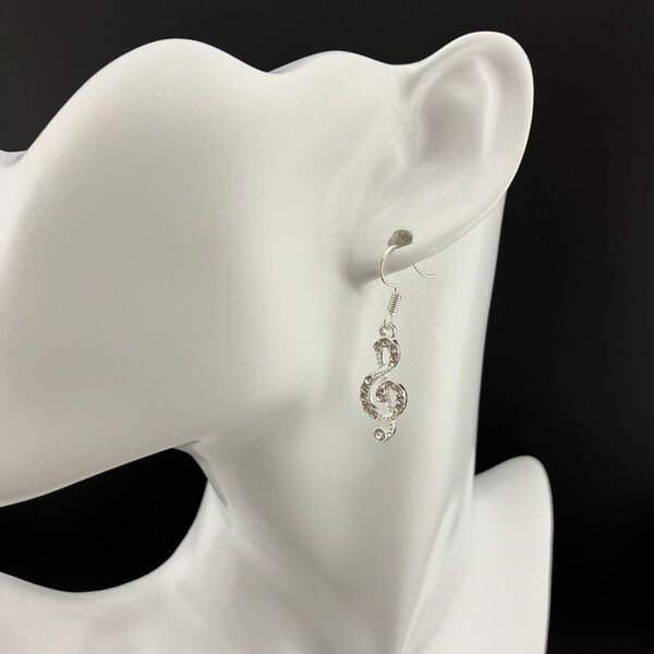 ピアス アクセサリー 上品 両耳用 シルバー 音符 かわいい ラインストーン フック