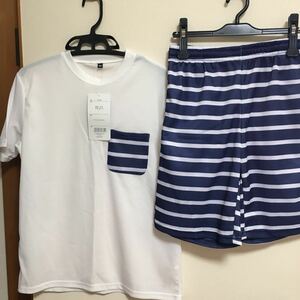 #M 新品 メンズ トップス、ボトムス 半袖Tシャツとハーフパンツ 2点セット メッシュ ルームウエア上下