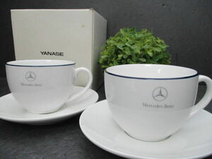 【ほぼ未使用・箱入】YANASE メルセデスベンツ Mercedes-Benz 非売品 オリジナル カップ＆ソーサー ２客 C＆S ペア セット アズウェーブ