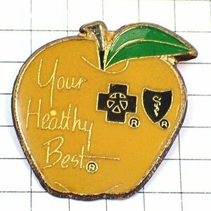ピンバッジ・りんご青リンゴ健康十字と紋章◆フランス限定ピンズ◆レアなヴィンテージものピンバッチ