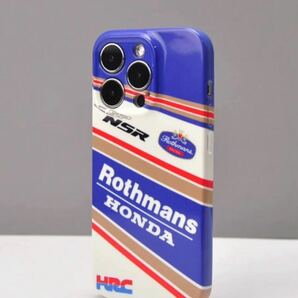 ロスマンズ iPhone 15Pro ケース カバー送料無料(NSR ホンダ NSR50 NSR 50R Rothmans ロスマンズ 青/白ストラップホール )