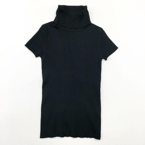 タートルネック 半袖ニットトップス ブラック 韓国ファッション