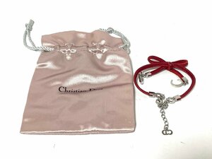 【中古】Christian Dior　ディオール　ブレスレット　シルバー　レザー　レッド