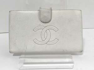 【中古】CHANEL シャネル　財布　ウォレット　レザー　ホワイト　ココマーク　グレインドカーフ　キャビアスキン