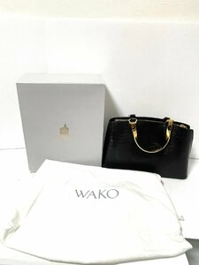 【良品】WAKO 和光　ハンドバッグ　カバン　ブラック　レザー　ゴールド金具