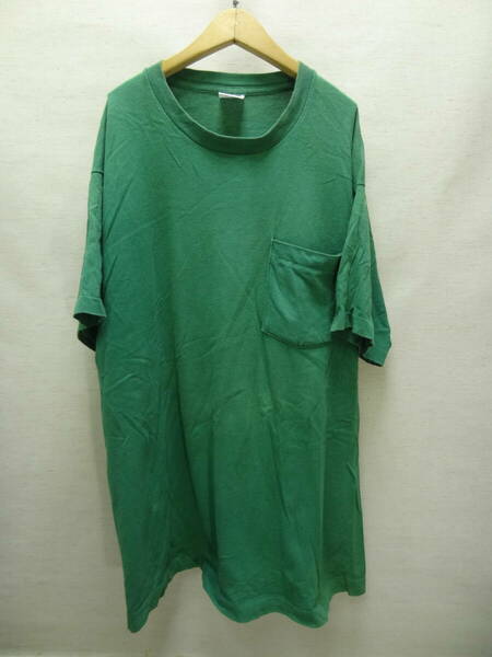 全国送料無料 USA アメリカ古着 90年代前半 MADE IN USA BVD メンズ 半袖 綿100%素材 緑色 胸ポケット付きシングルステッチTシャツ XL
