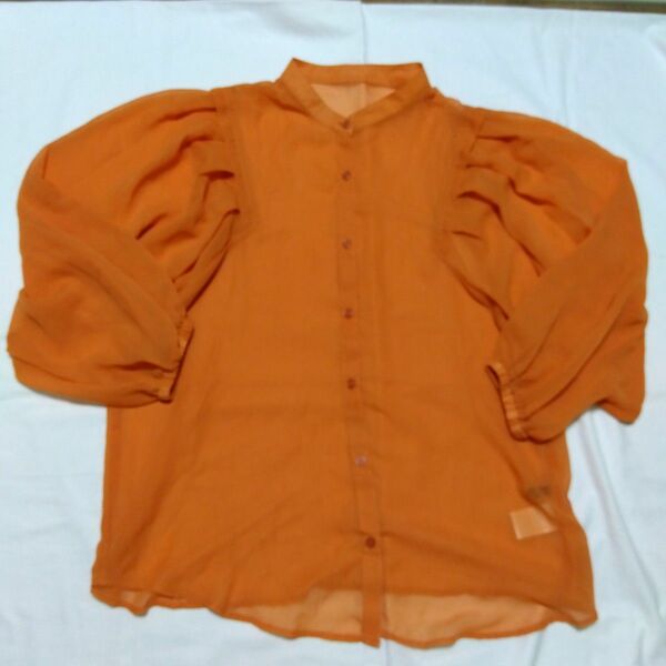 OFALO　オーバーサイズ　シアーシャツ　ノーカラー　オレンジ　Mサイズ 