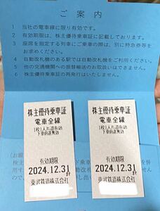 東武鉄道 株主優待乗車証 電車全線 有効期限24年6月30日まで 2枚組
