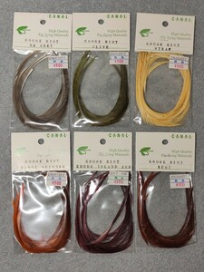 キャナル　GOOSE BIOT　NA GREY/OLIVE/STRAW/ORANGE SPINNER/RHODE ISLAND RED/RUST　6点セット 毛鉤/フライマテリアル/フライ素材 管T39