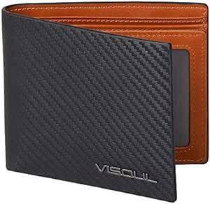 [VISOUL] カーボンレザー 財布 二つ折り 本革 12枚カード収納 財布メンズ 免許証入れ 超薄型 大容量 牛革 札入れ 小
