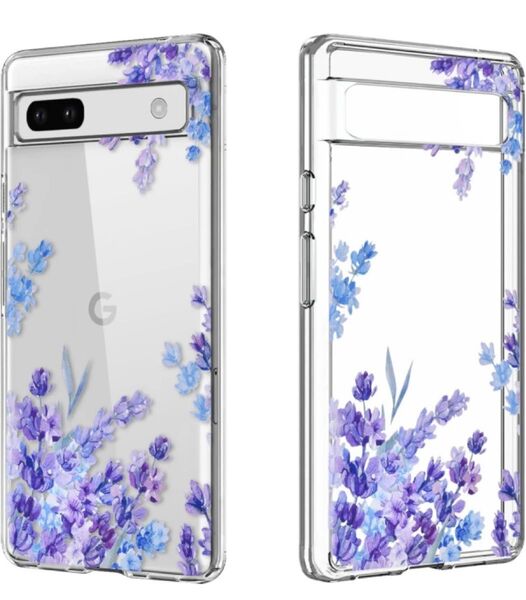 Google Pixel6用花柄ケース パープルラベンダーデザイン ソフトTPU