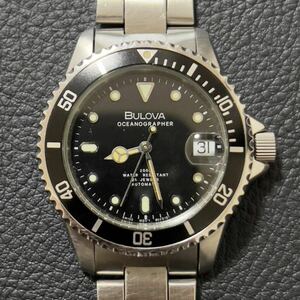 BULOVA OCEANOGRAPHER ブローバ 自動巻 200m サブマリーナ 黒文字盤 ダイバー 日付 腕時計 メンズ 小ぶり 