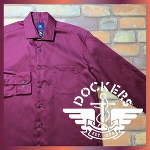 ME9-357◆USA正規品★状態良好◎★【DOCKERS ドッカーズ】ホリゾンタルカラー 長袖 ツイル ドレスシャツ【メンズ M】エンジ Yシャツ 古着