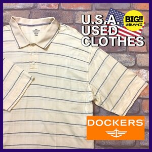 ME12-667★USA古着★BIGシルエット【DOCKERS ドッカーズ】チェック ポロシャツ【メンズ XXL】クリームイエロー 半袖 ゴルフ アメカジ