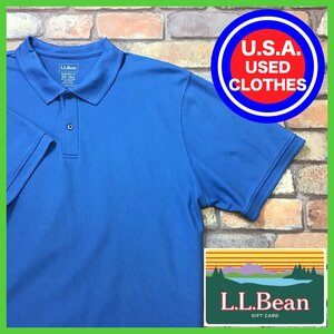 ME12-583★USA直輸入★状態◎ ビッグシルエット【L.L.Bean】無地 カノコ生地 半袖 ポロシャツ【メンズ XXL】くすみ青 アウトドア ワーク