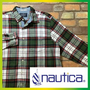 ME8-990◆USA正規品◆良色・良サイズ◆【NAUTICA ノーティカ】好配色 チェック 長袖 ボタンダウン ネルシャツ【メンズ L】赤 緑 ワーク