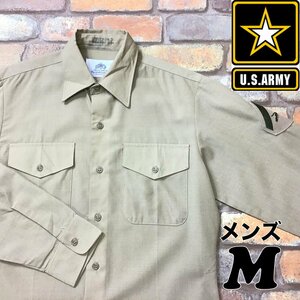 SD8-191★美USED★米軍実物★DSCP【アメリカ軍】階級章付 長袖 トロピカル サービス ドレスシャツ【メンズ M】ベージュ ミリタリー 制服