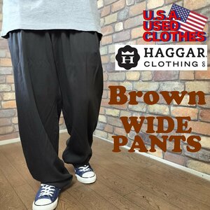 BP3-123【USA古着 HAGGAR】焦茶カラー 2タック ワイドパンツ【モデル175cm】【W38 メンズXL】良品 茶スラ アメカジ カラースラックス