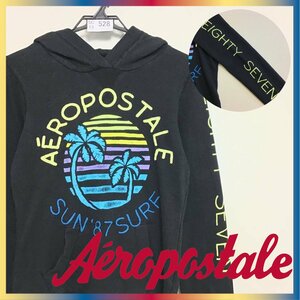 SC13-528★USA古着・雰囲気◎★ブラック★【AEROPOSTALE エアロポステール】サークルデザイン スウェットパーカー【レディース S】黒 薄手