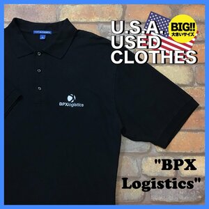 ME12-334★USA直輸入★状態良好【BPX Logistics】企業物 サークルロゴ 胸刺繍 半袖ポロシャツ【メンズ XL】ブラック ワーク アメカジ