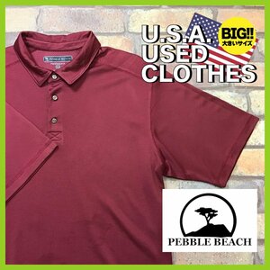 ME12-777★USA直輸入★訳アリ【PEBBLE BEACH】BIGサイズ メッシュ 半袖 ポロシャツ【メンズ XL】ワインレッド ゴルフ アメカジ ワーク