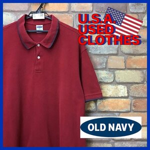 ME12-730★USA直輸入★【OLD NAVY】BIGサイズ レトロ プレーン 鹿の子 半袖 ポロシャツ【メンズ XL】ワインレッド アメカジ ワーク ゴルフ