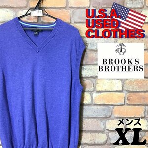 ME7-813★アメリカ買付商品★美品【Brooks Brothers】Vネック コットンニット ベスト【メンズ XL】紫 ラベンダーカラー ジレ ニットベスト