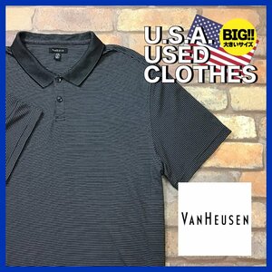 ME12-566★USA直輸入★訳アリ★BIGサイズ【VAN HEUSEN】モダール素材 細ボーダー 半袖 ポロシャツ【メンズ XXL】ブラック ゴルフ アメカジ